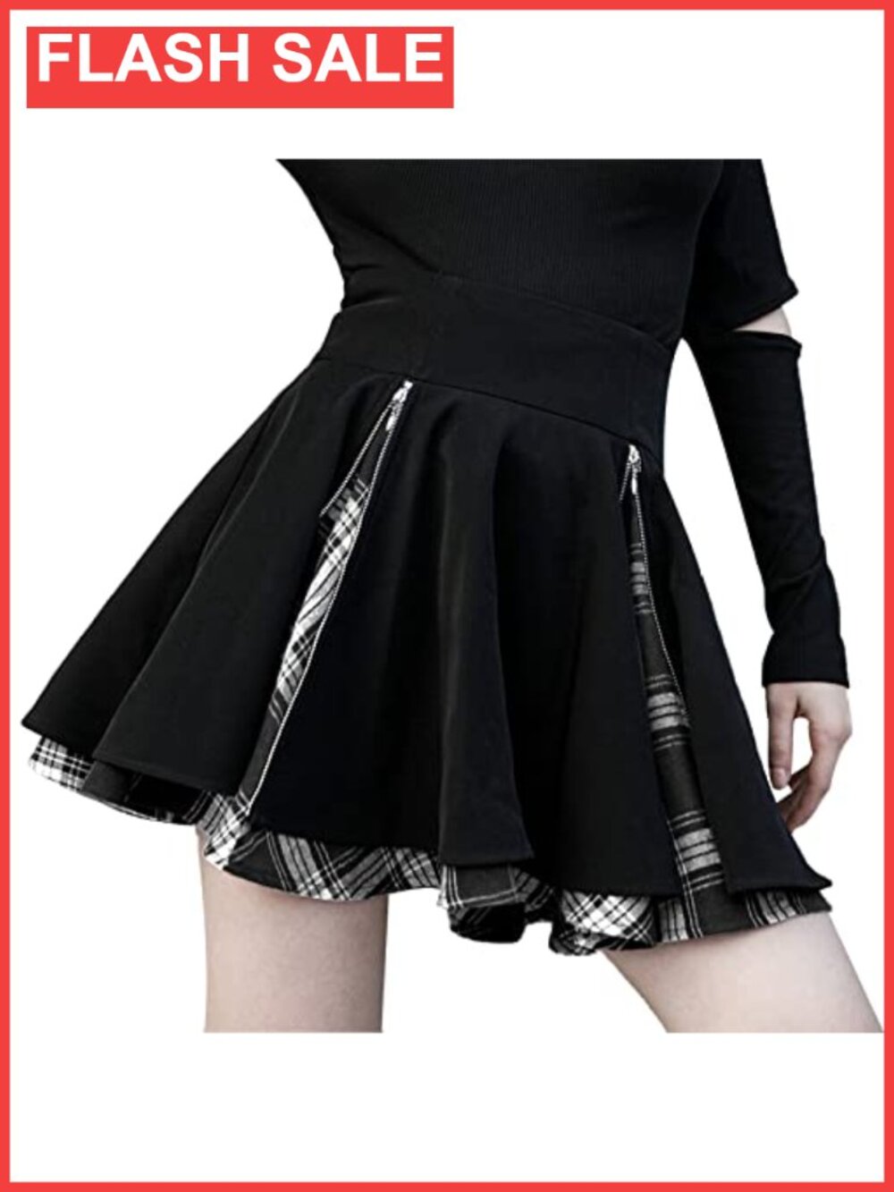Women's Plaid Mini Skater Skirt High Elastic Waist Flared Knee Length